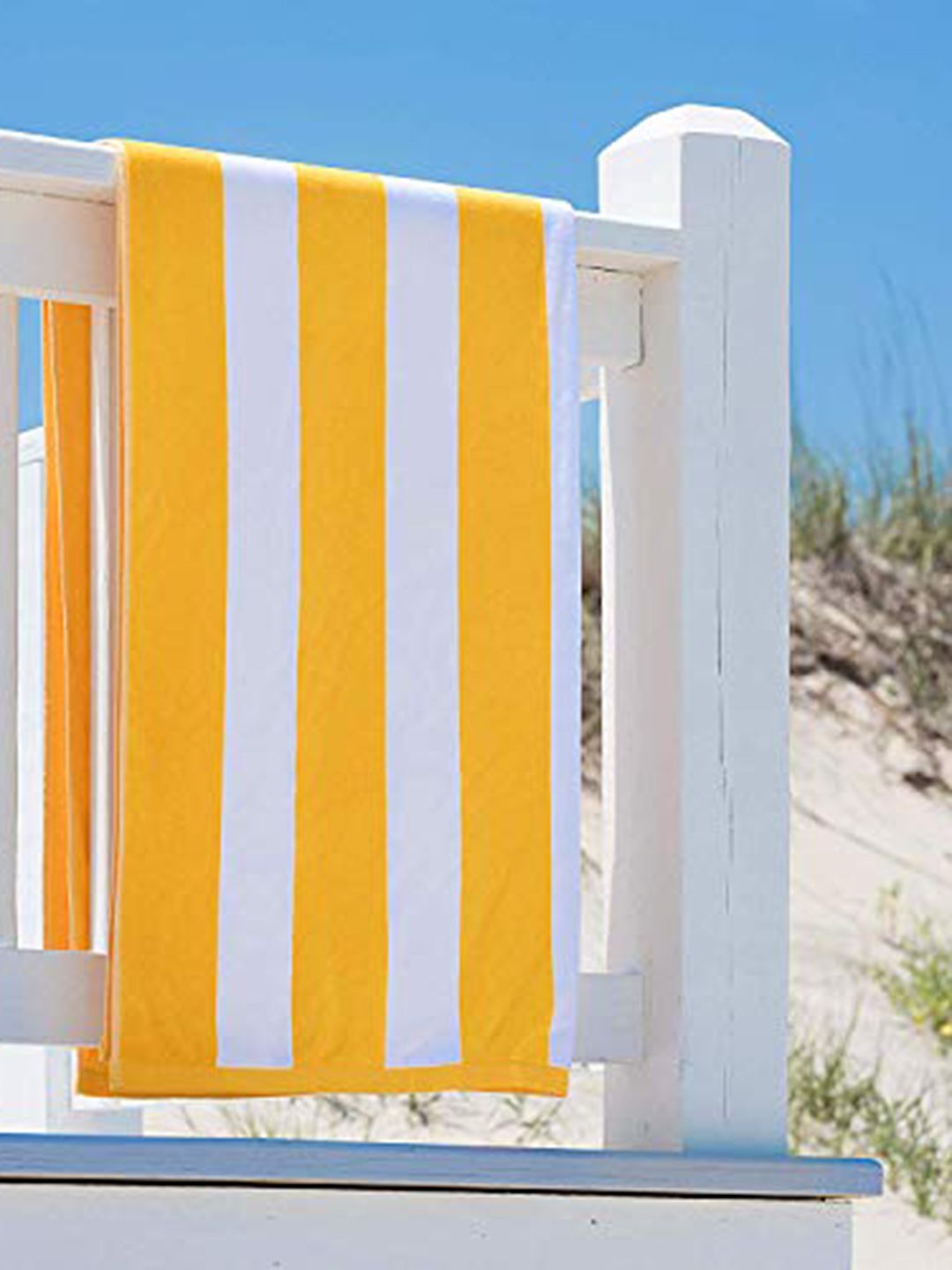 Lushomes Yellow & White Striped 150 GSM Cotton Bath Towel