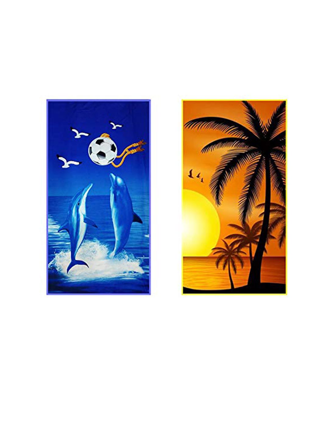 Lushomes Blue & Orange-Coloured 2 Pieces Printed 150 GSM Bath Towels