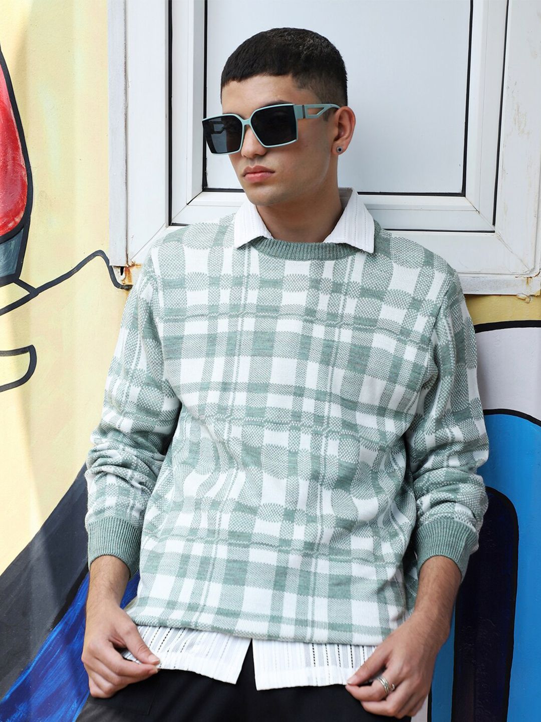 Campus Sutra Checked Woollen Pullover Sweater