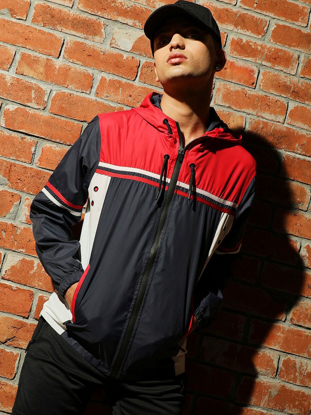 CAHOOT Navy Blue Colourblocked Windcheater Bomber Jacket