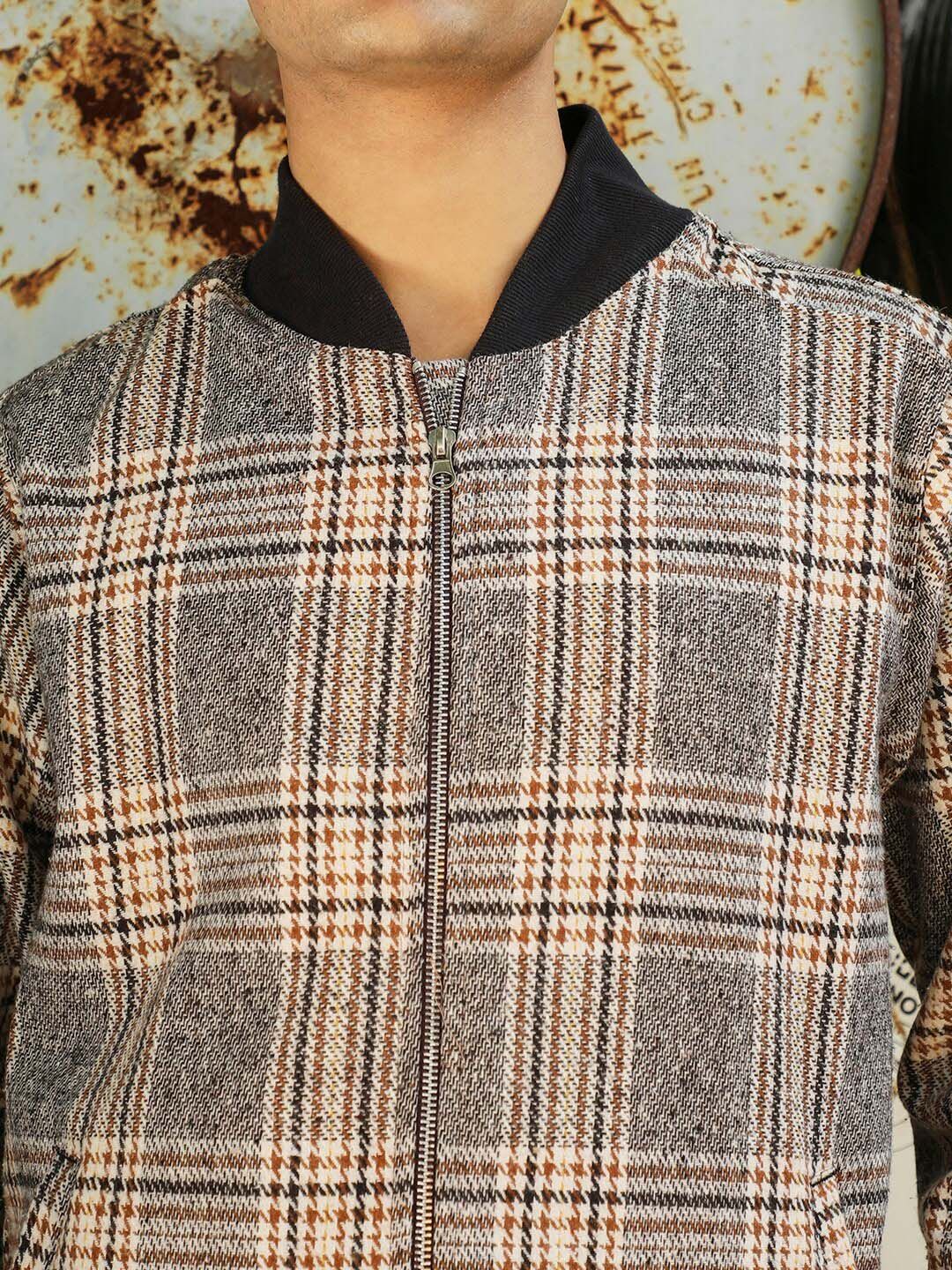 Buy Campus Sutra Tartan Plaid Checked Windcheater Cotton Bomber