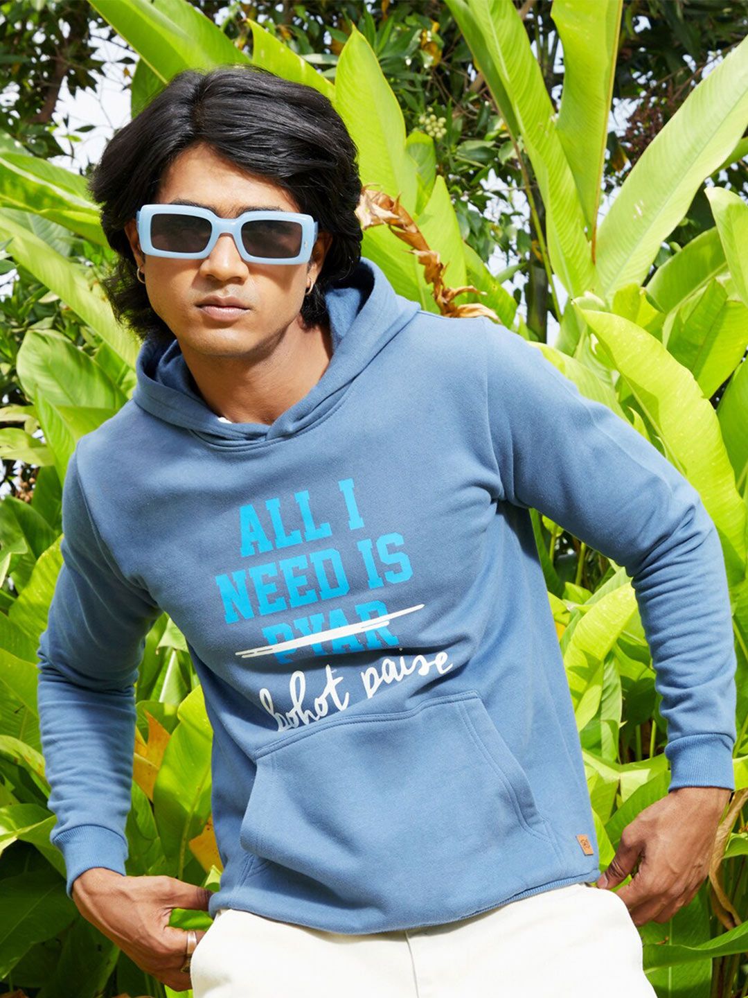 CAHOOT Campus Sutra Typography Printed Hooded Cotton Pullover