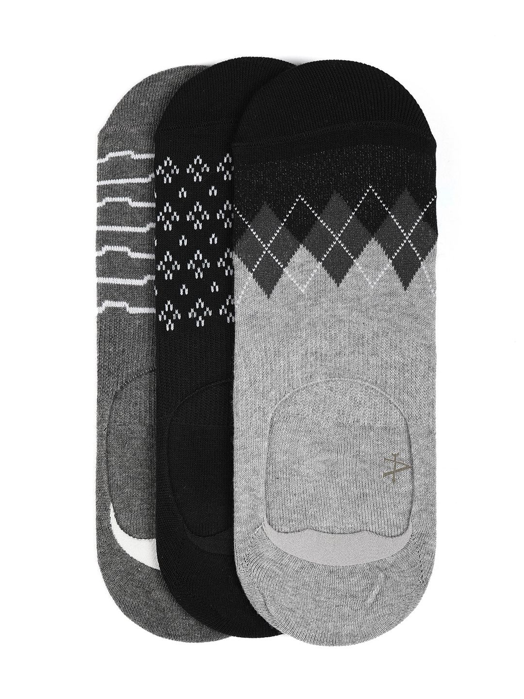 Arrow Men Pack Of 3 Patterned Cotton Breathable Shoe Liners Socks