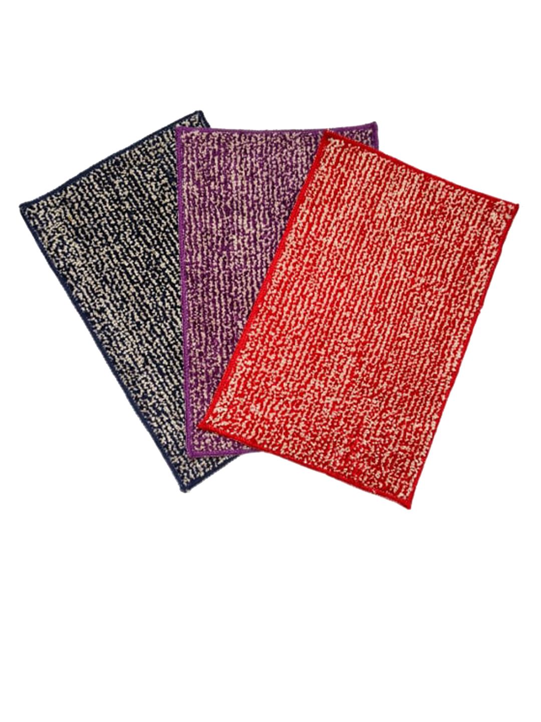 PEQURA  Red & Purple 110 GSM Microfibre 3 Pieces Anti-Skid Bathroom Mats