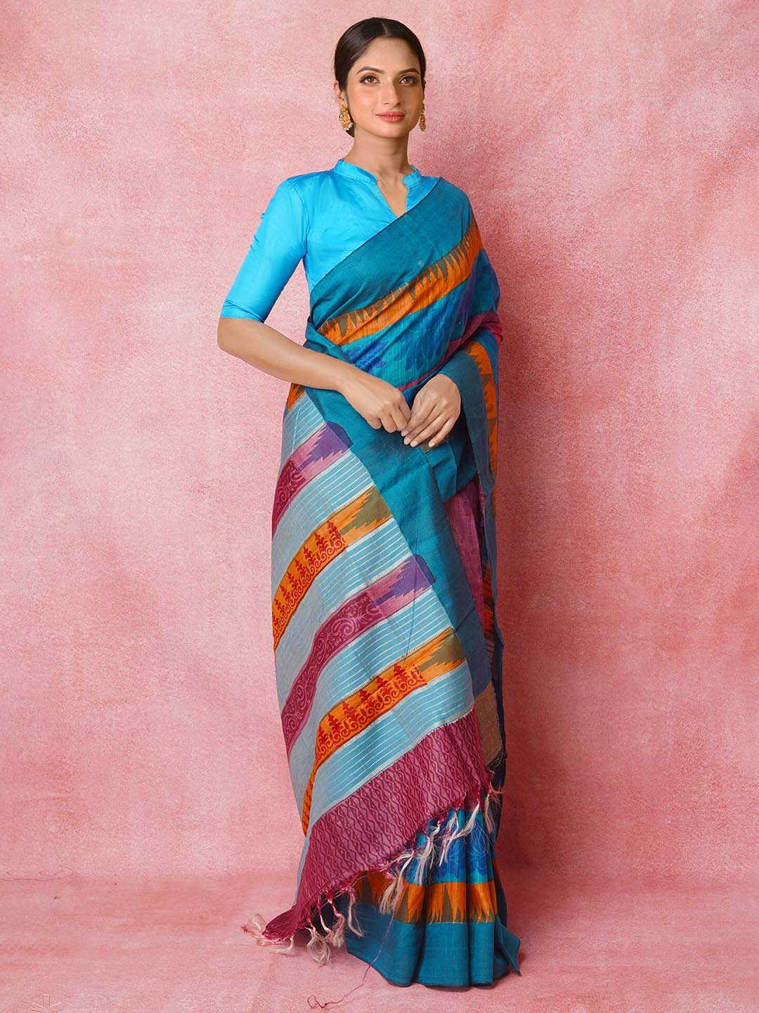 Unnati Silks Ethnic Motifs Printed Pure Silk Handloom Tussar Saree Price in India