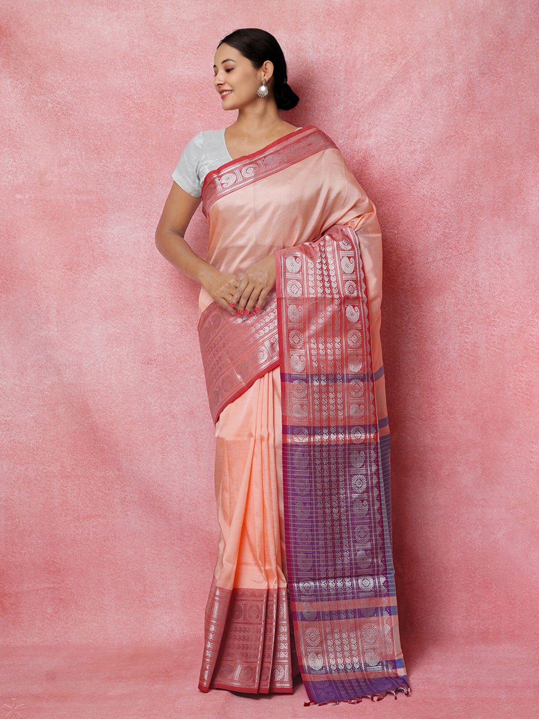 Unnati Silks Pink Woven Design Pure Silk Handloom Narayan Peth Saree
