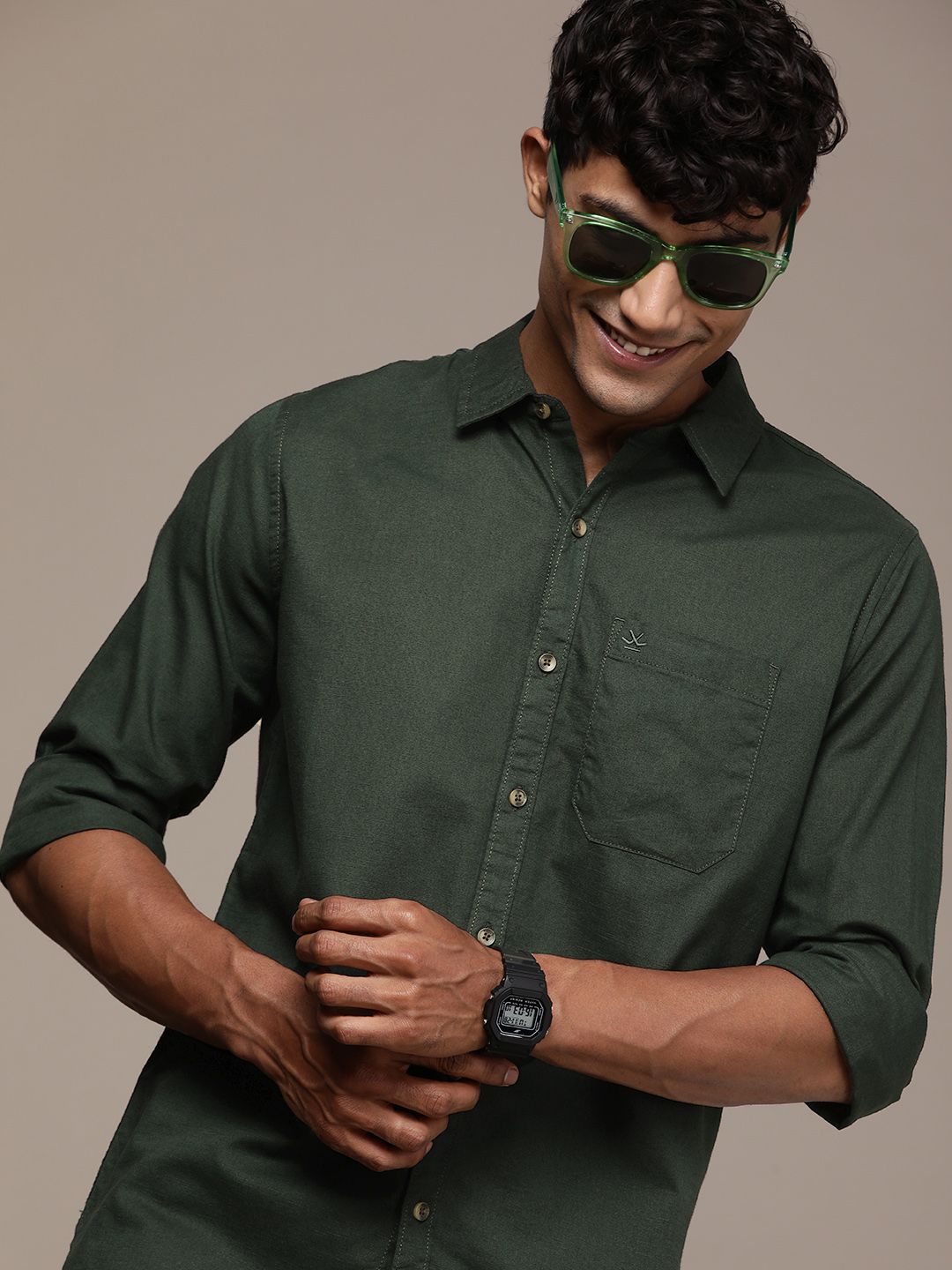 WROGN Solid Slim Fit Pure Cotton Casual Shirt
