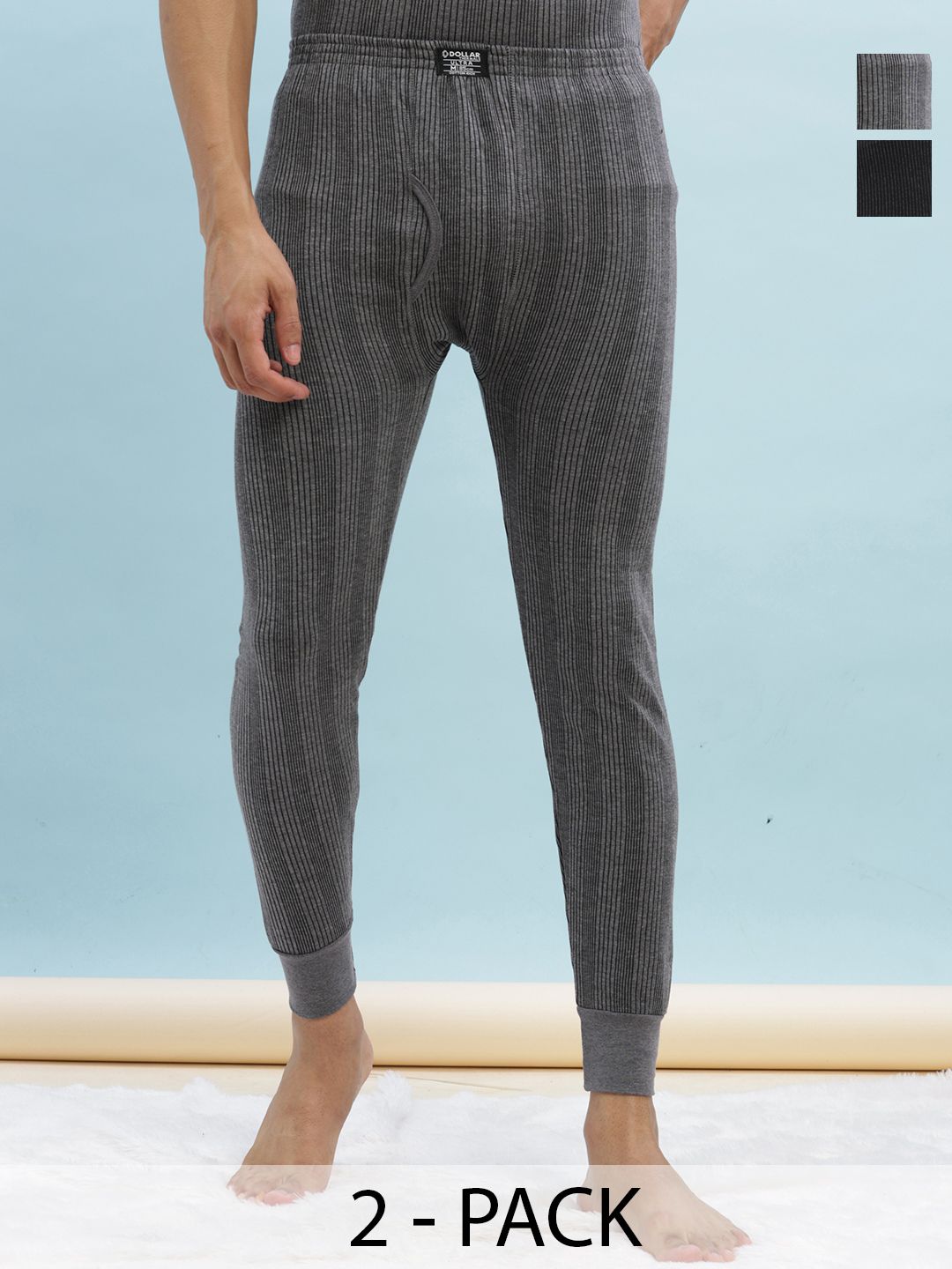 Dollar Ultra Men Pack Of 2 Cotton Skinny-Fit Thermal Bottoms