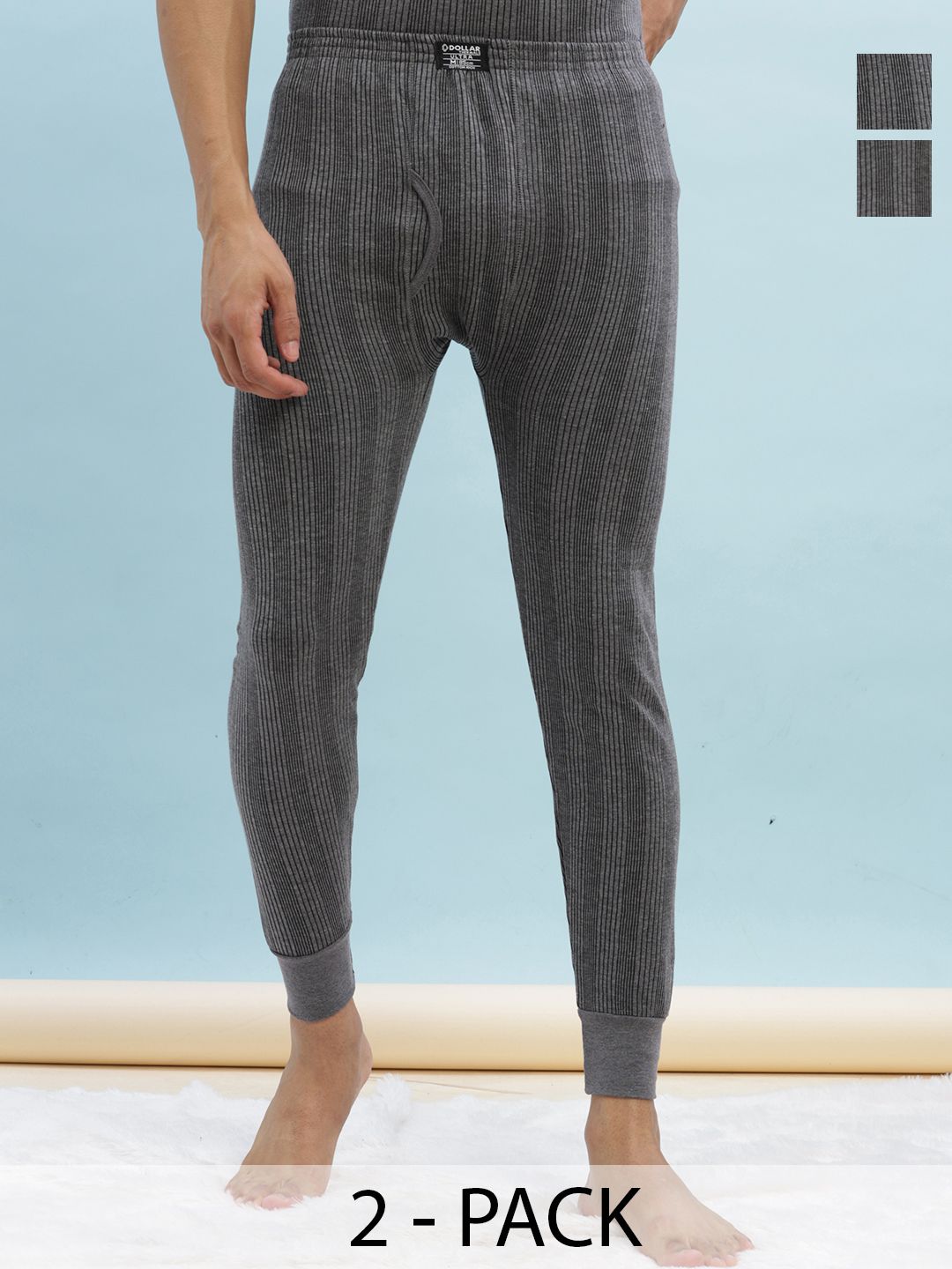 Dollar Ultra Men Pack Of 2 Striped Cotton Thermal Bottoms