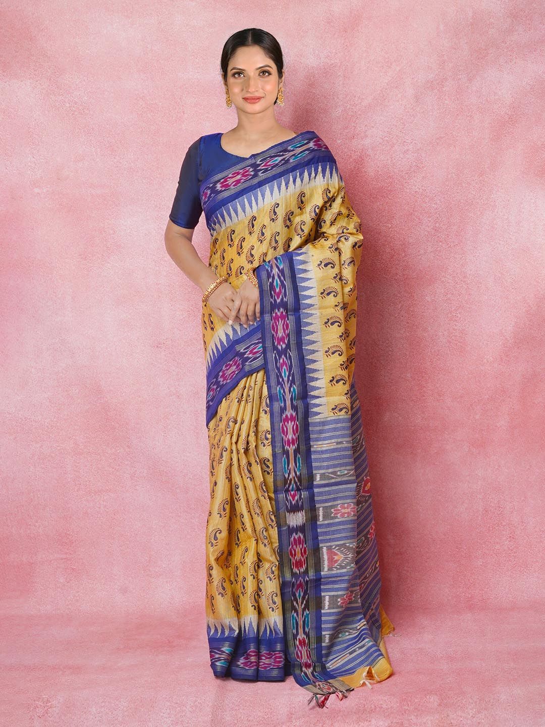 Unnati Silks Ethnic Motifs Printed Zari Pure Silk Handloom Tussar Saree
