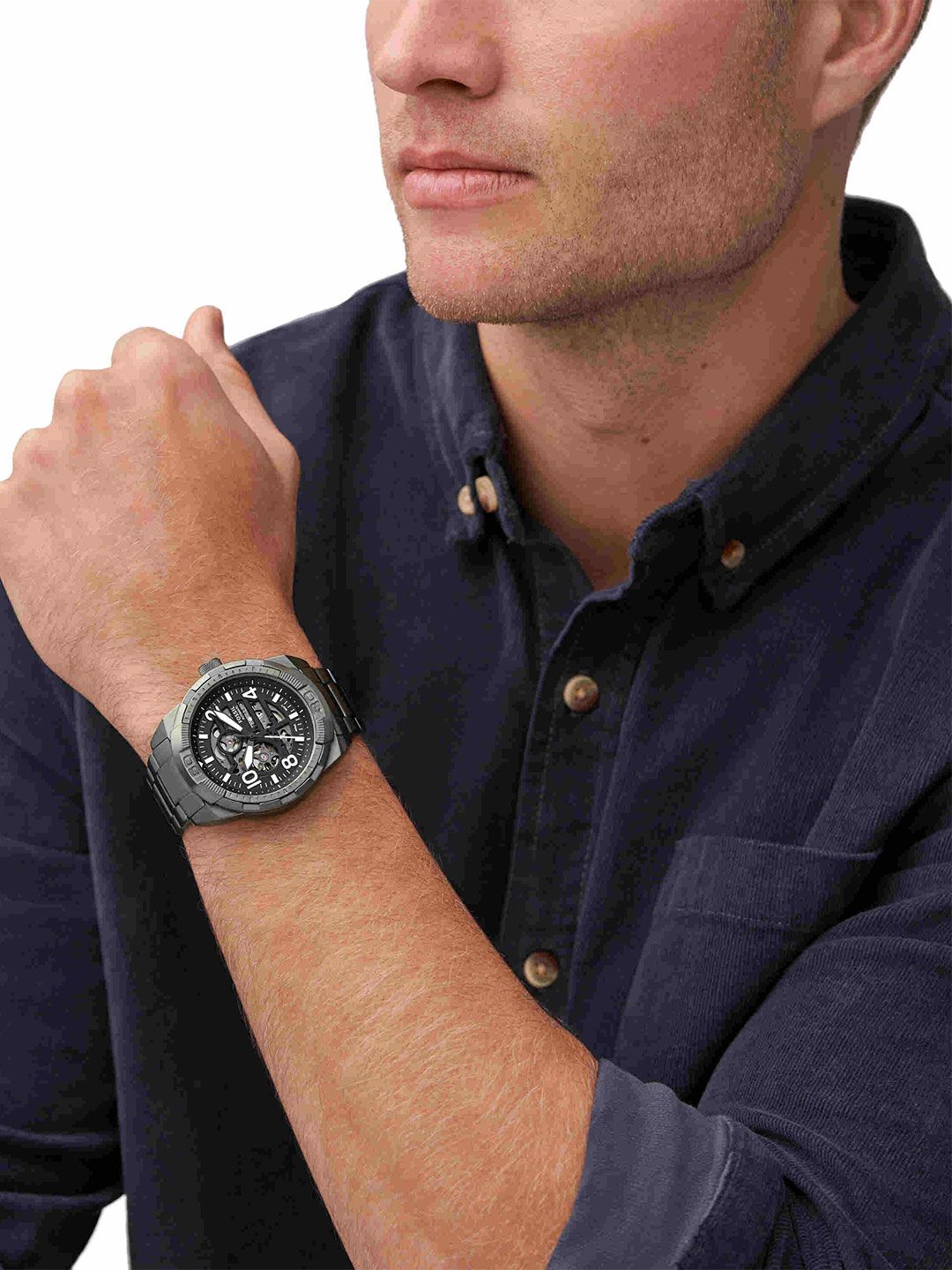 Fossil Fossil Men Textured Dial & Stainless Steel Straps Analogue Automatic Motion Watch ME3255