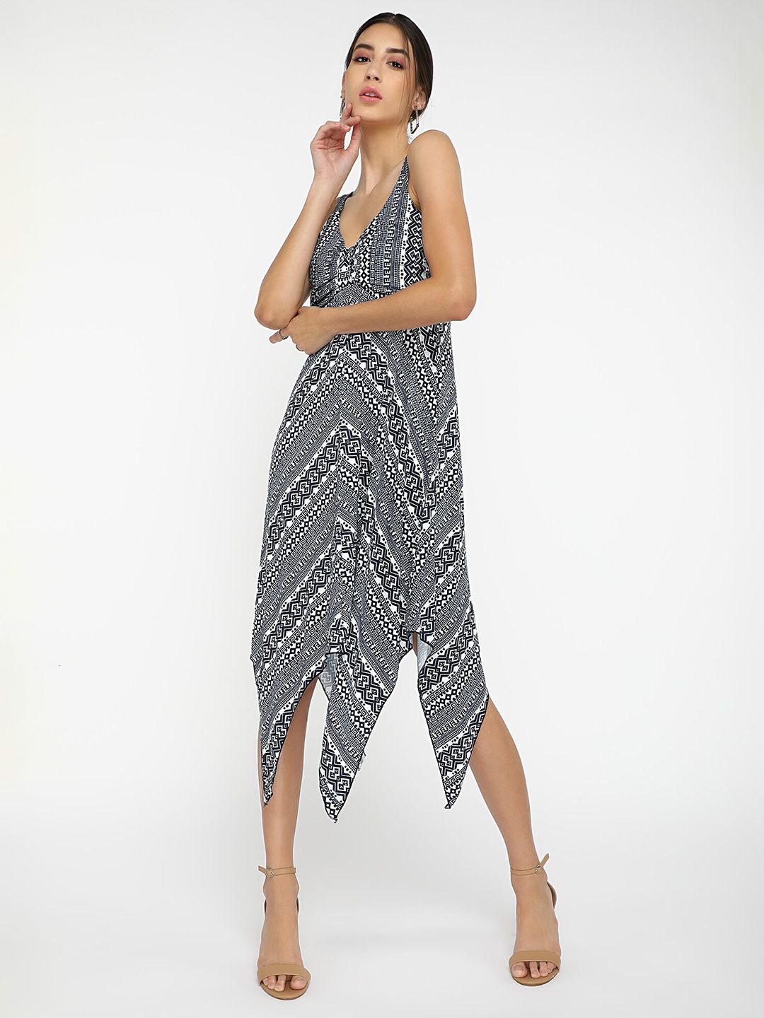 LULU & SKY Abstract Printed A-Line Midi Dress Price in India