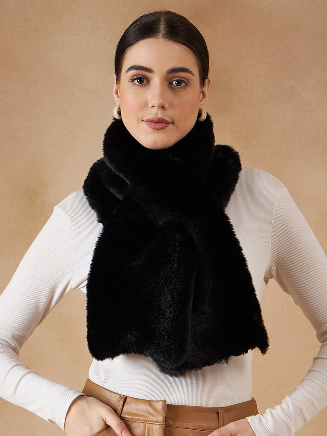 Buy InWeave Black Self Design Acrylic Faux Fur Scarf - Scarves for