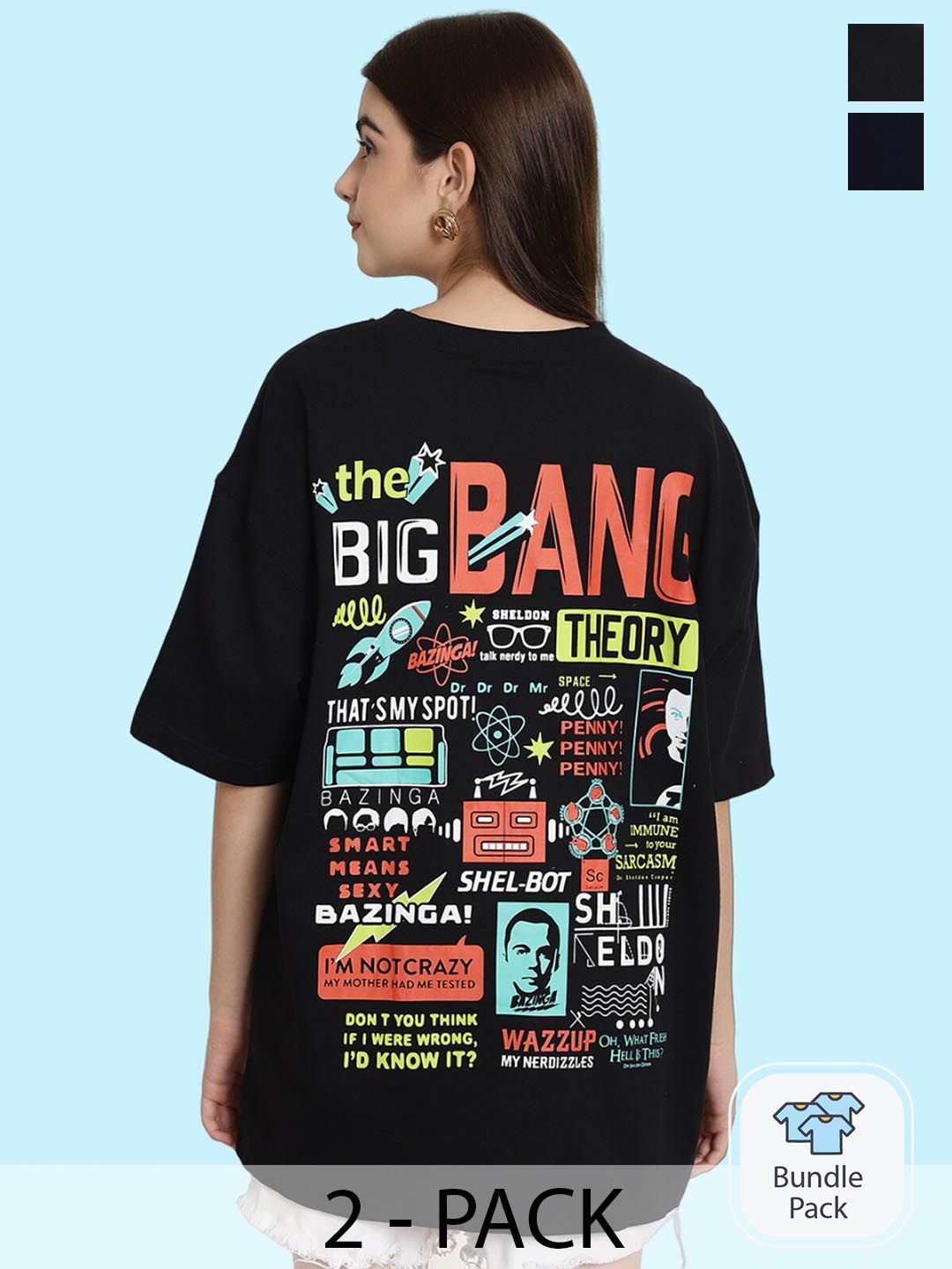 BAESD Pack Of 2 Printed Round Neck Oversized Cotton T-shirts