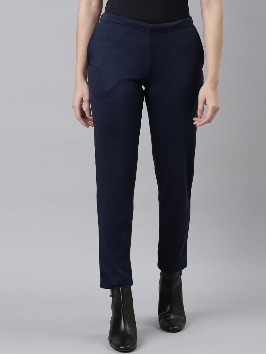 Go Colors Women Tailored Tapered Fit Acrylic Trousers Price in India