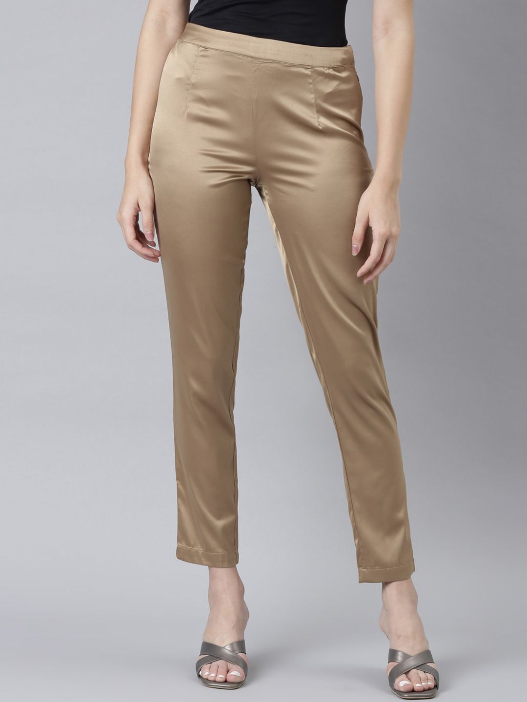 Go Colors Women Gold-Toned Slim Fit Trousers