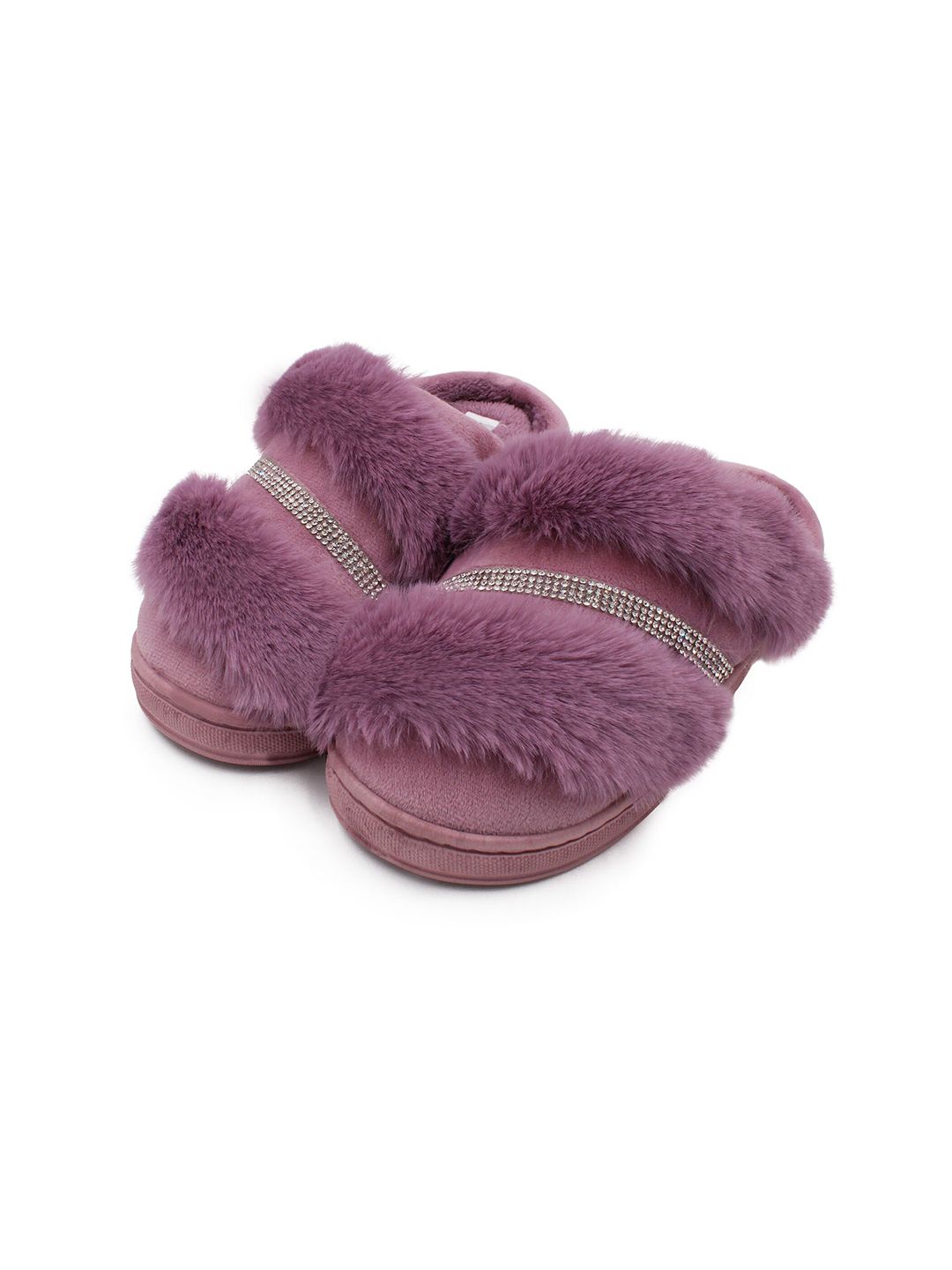 JENNA Women Embellished Self Design Fur Warm Winter Room Slippers