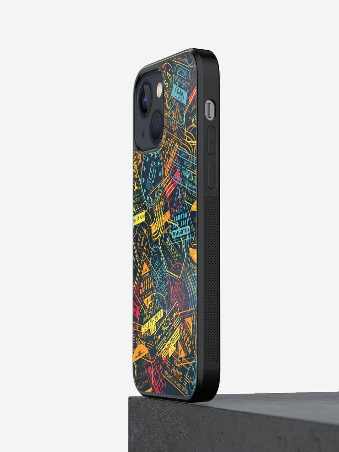 macmerise Immigration Stamps Neon iPhone 13 Mini Bumper Case