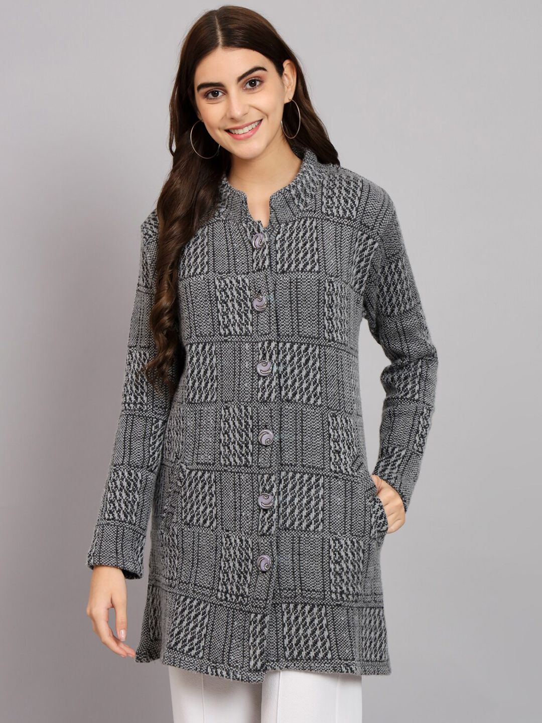 eWools Self Design Woollen Longline Cardigan