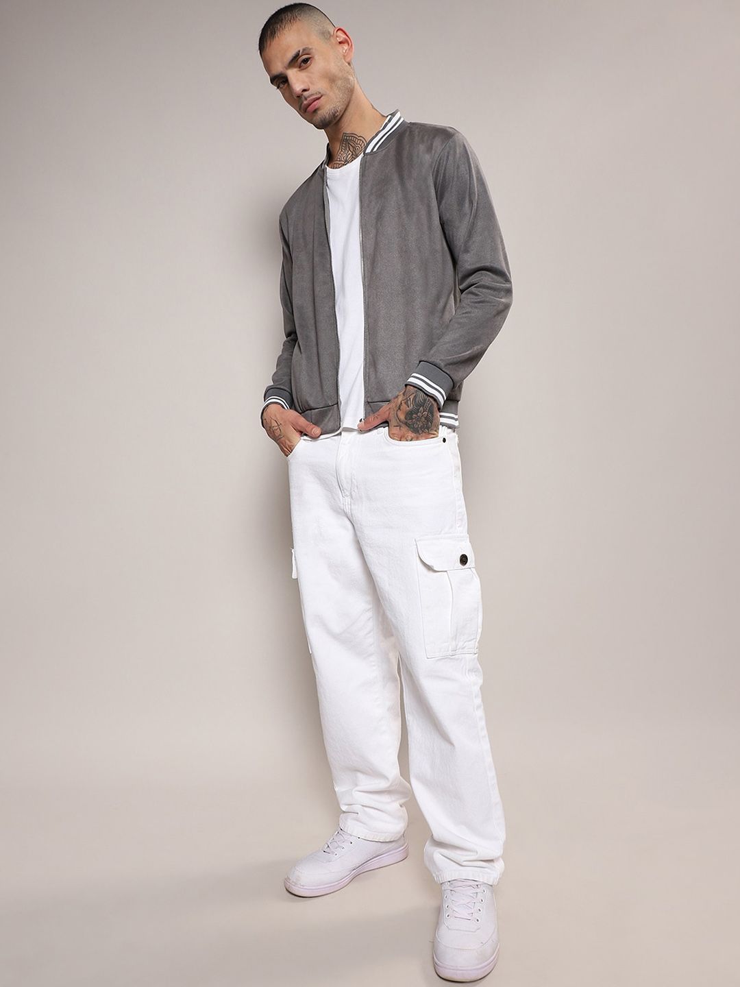 CAHOOT Grey Stand Collar Windcheater Bomber Jacket