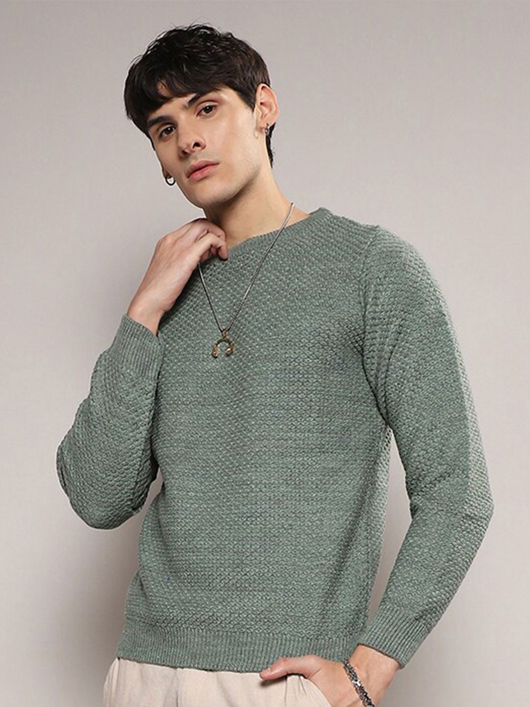 CAHOOT Self Design Round Neck Pullover Sweater Vest
