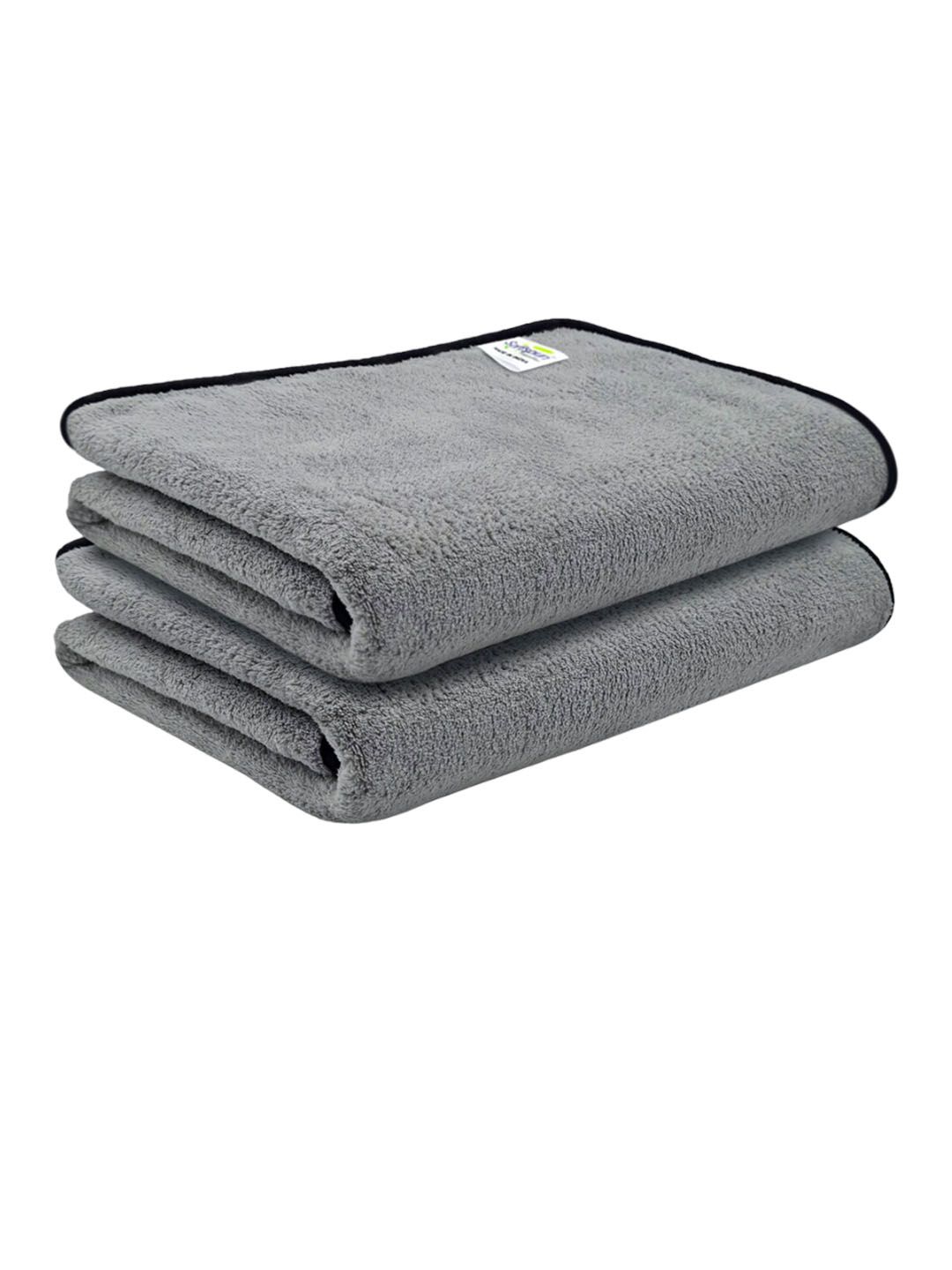 Softspun Microfiber 2 Pcs Grey 280 GSM Quick Dry Bath Towels