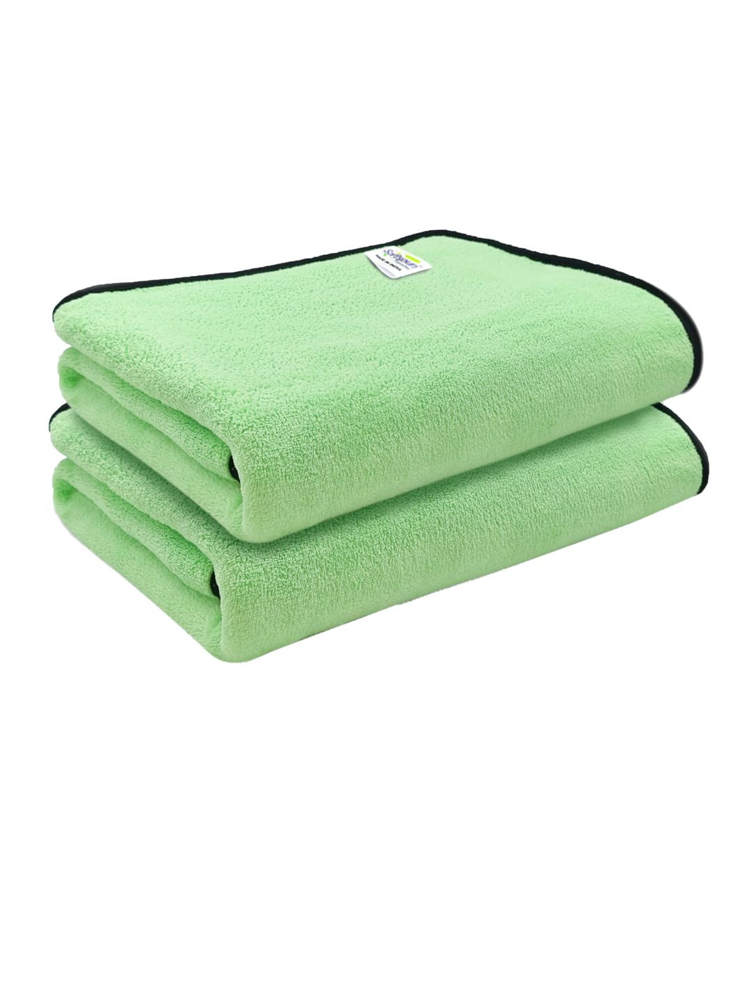 Softspun Microfiber Green & Black 2 Pieces 300 GSM Anti-Bacterial Bath Towels