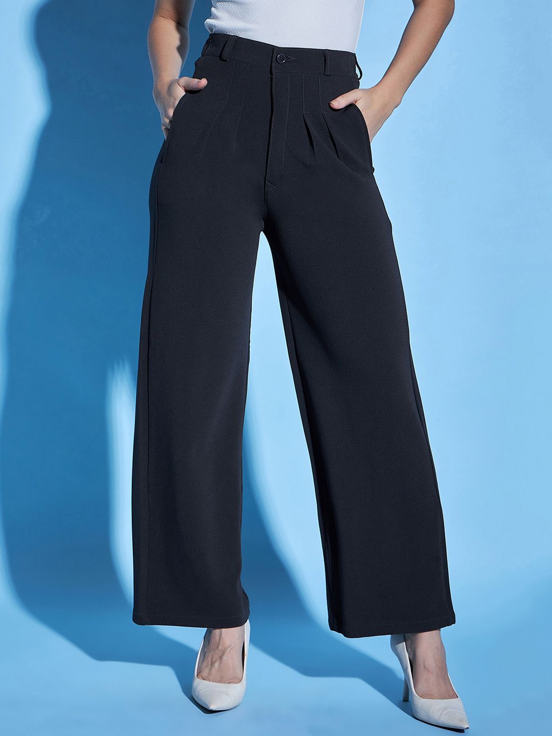 Purple Feather Women Smart Flared High-Rise Trousers