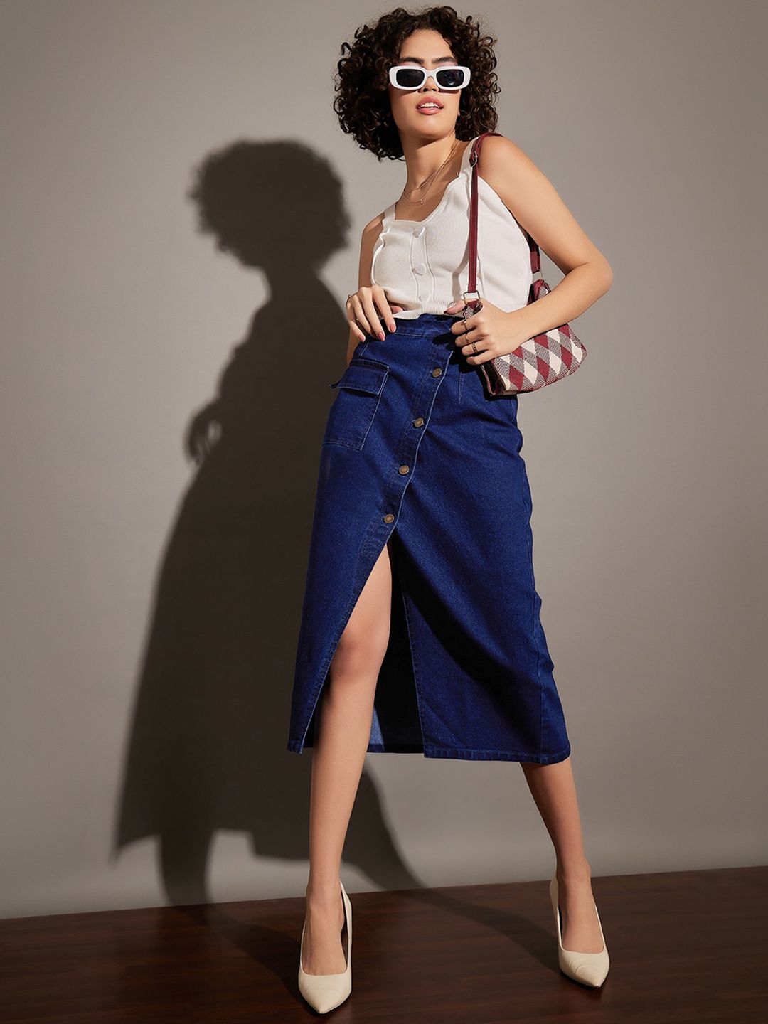 Buy SASSAFRAS Front Button A-Line Denim Skirt - Skirts for Women