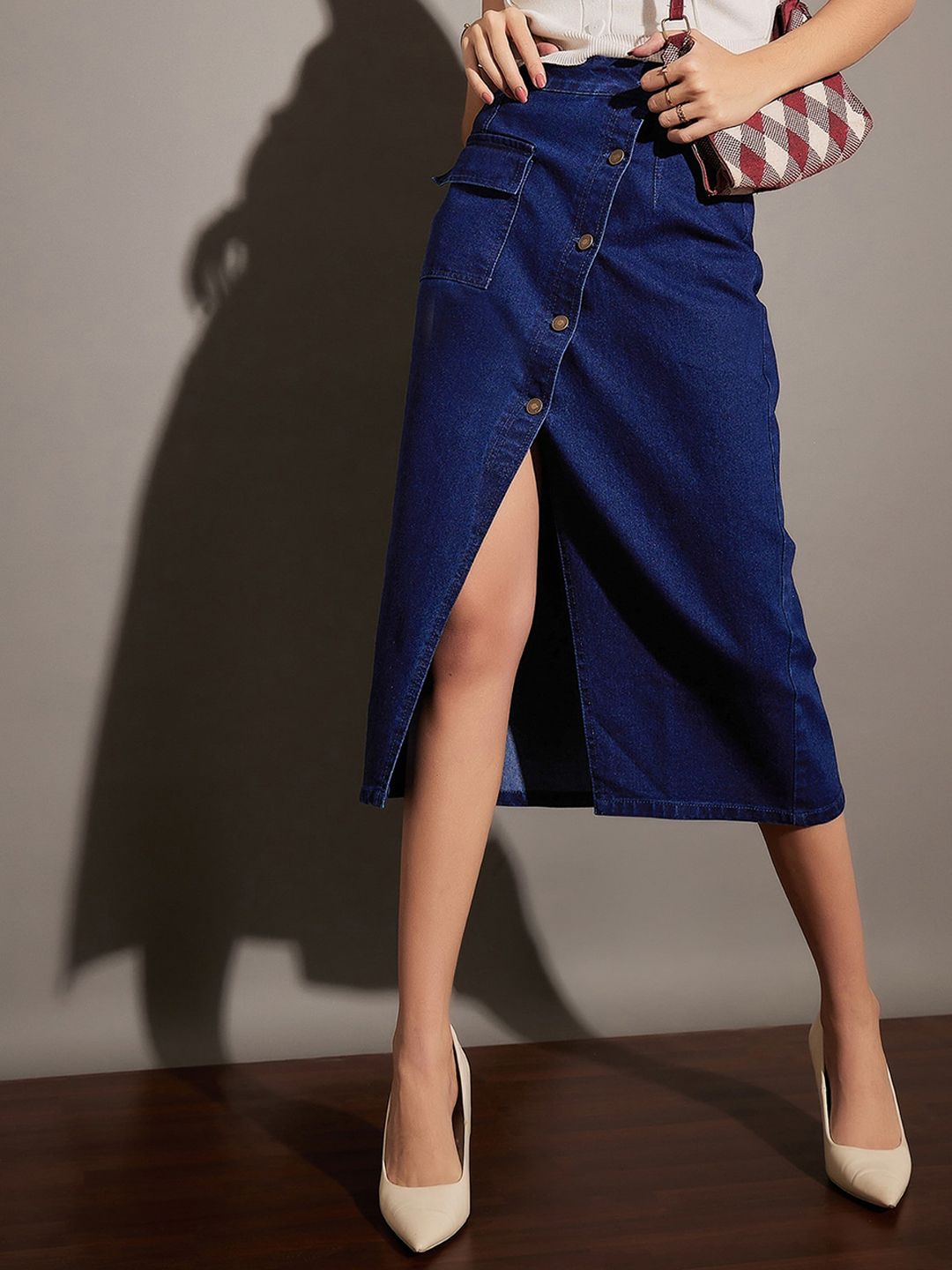 SASSAFRAS Front Button A-Line Denim Skirt Price in India
