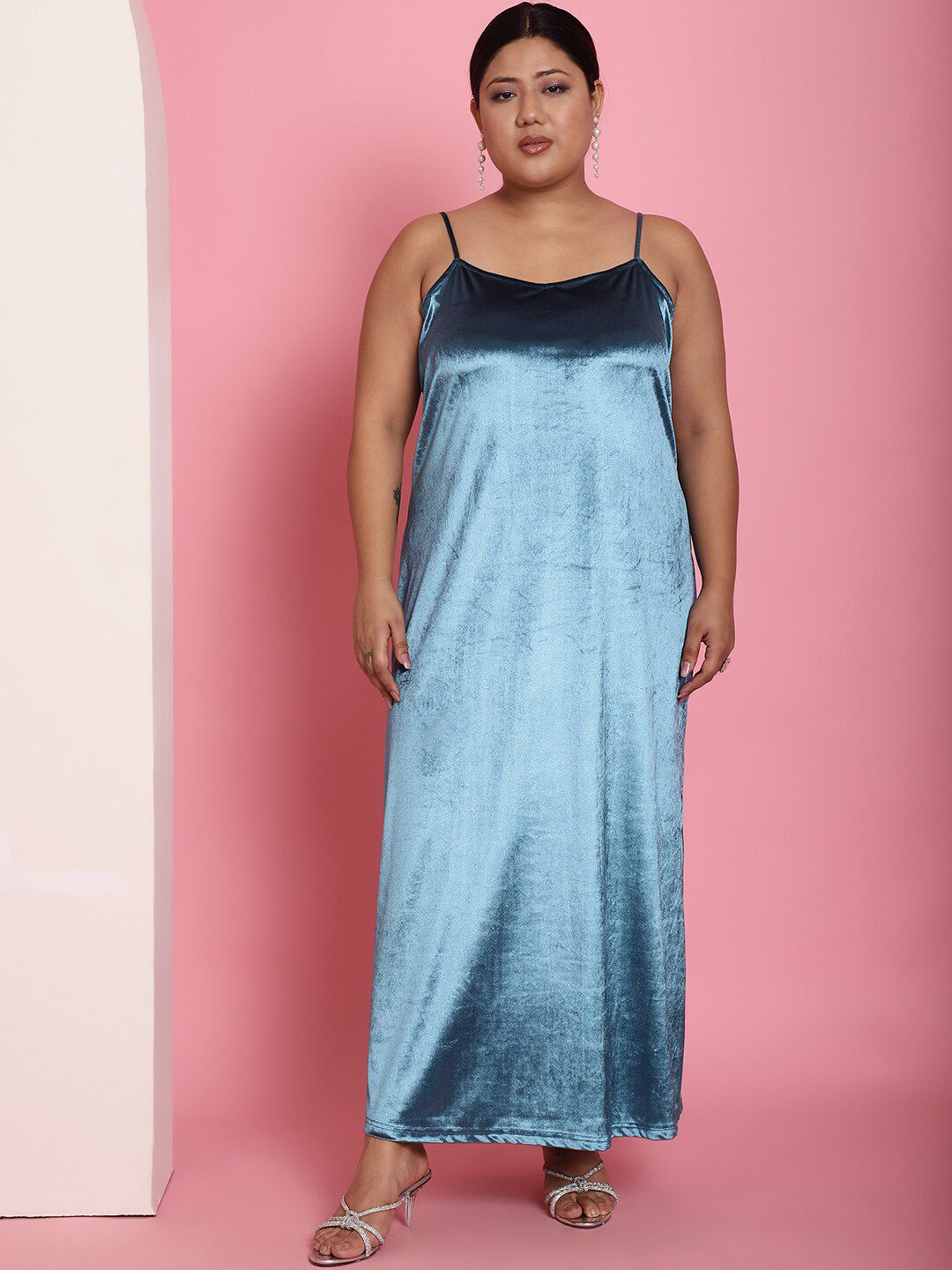 theRebelinme Teal Velvet Maxi Dress Price in India