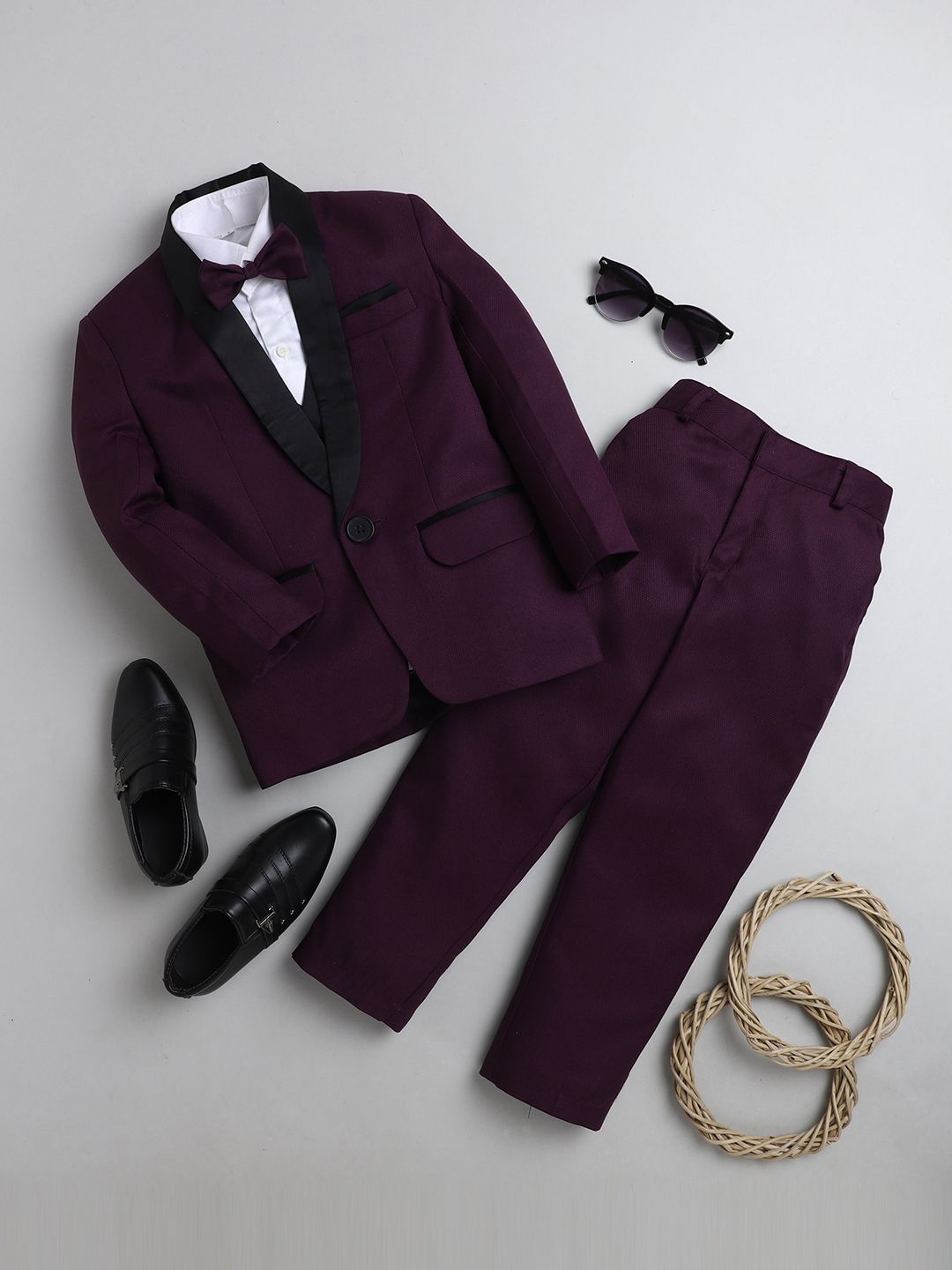 BAESD Boys Single-Breasted Silk Cotton 5-Piece Suit