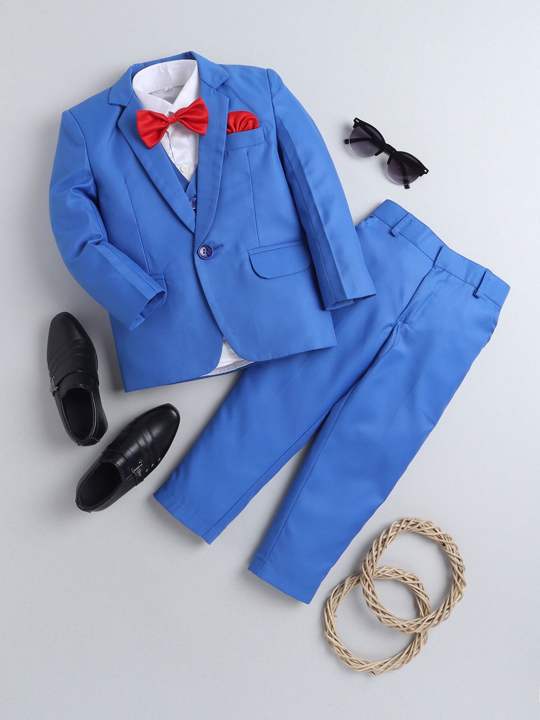 BAESD Boys Single-Breasted Silk Cotton 5 Piece Party Suit