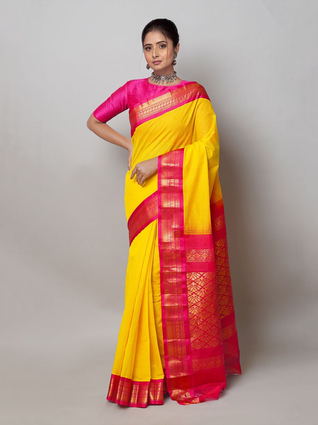 Unnati Silks Checked Pure Cotton Handloom Gadwal Saree