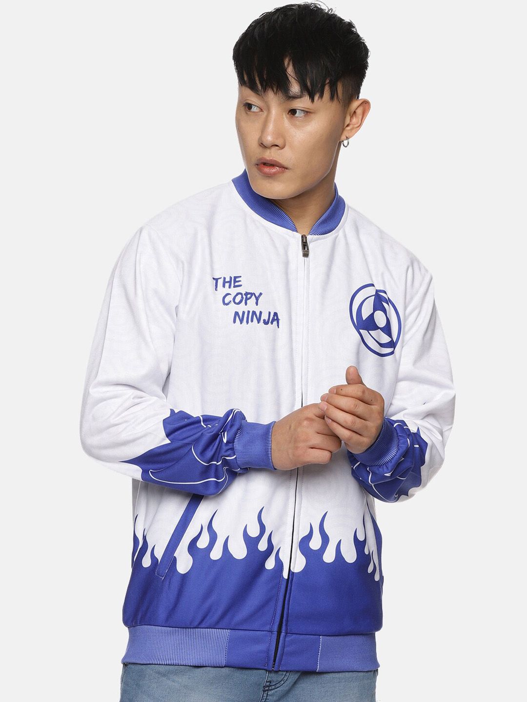 Fans Army Naruto Anime Graphic Printed Mandarin Collar Bomber Jacket