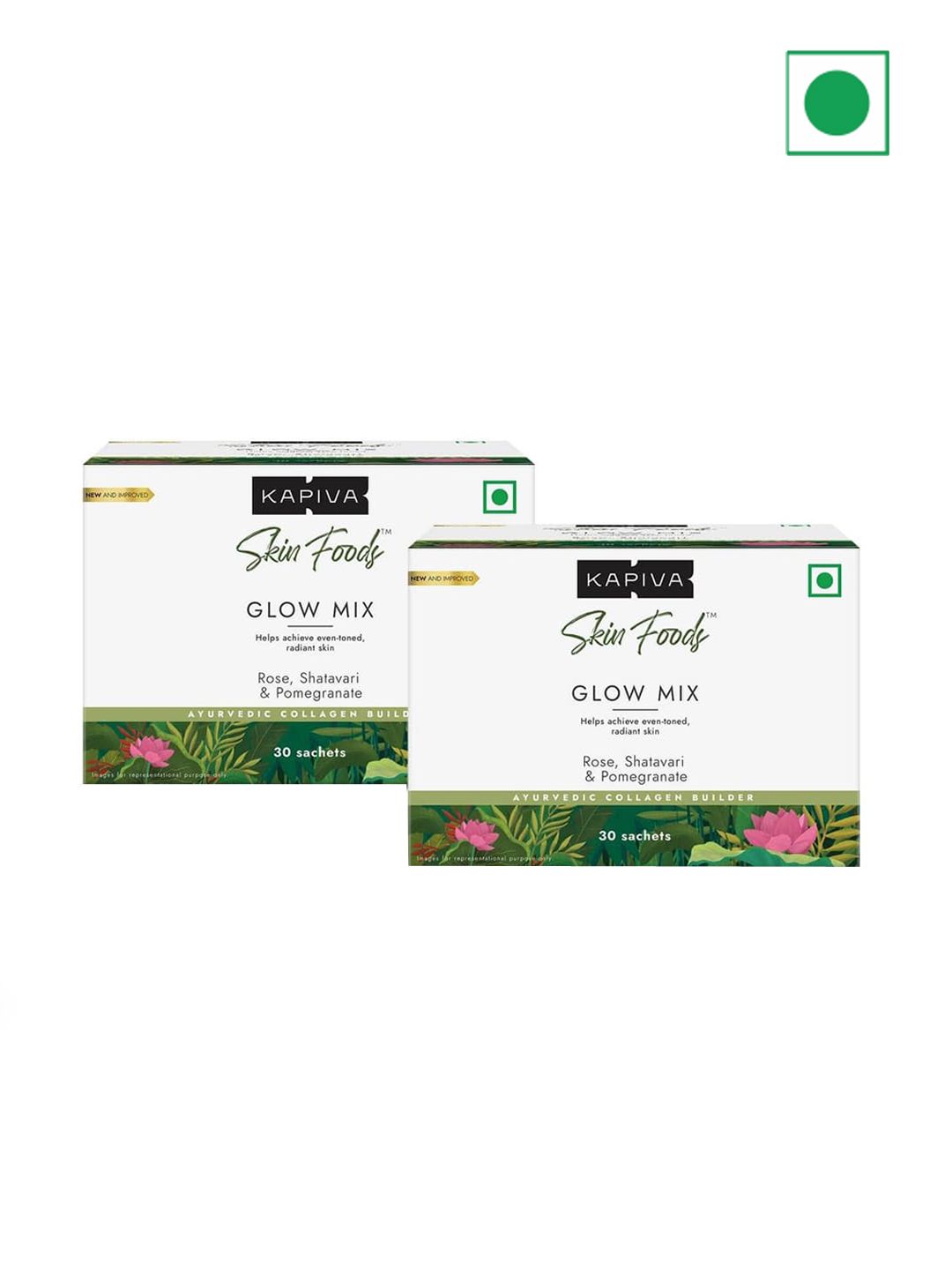 Buy Kapiva Set of 2 Skin Foods Glow Mix to Achieve Even Toned & Radiant Skin - 30 Sachets Each - Herbal Supplements for Unisex 25877220