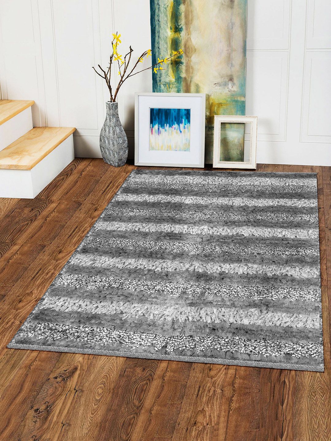 Story@home Grey Striped Carpet Price in India