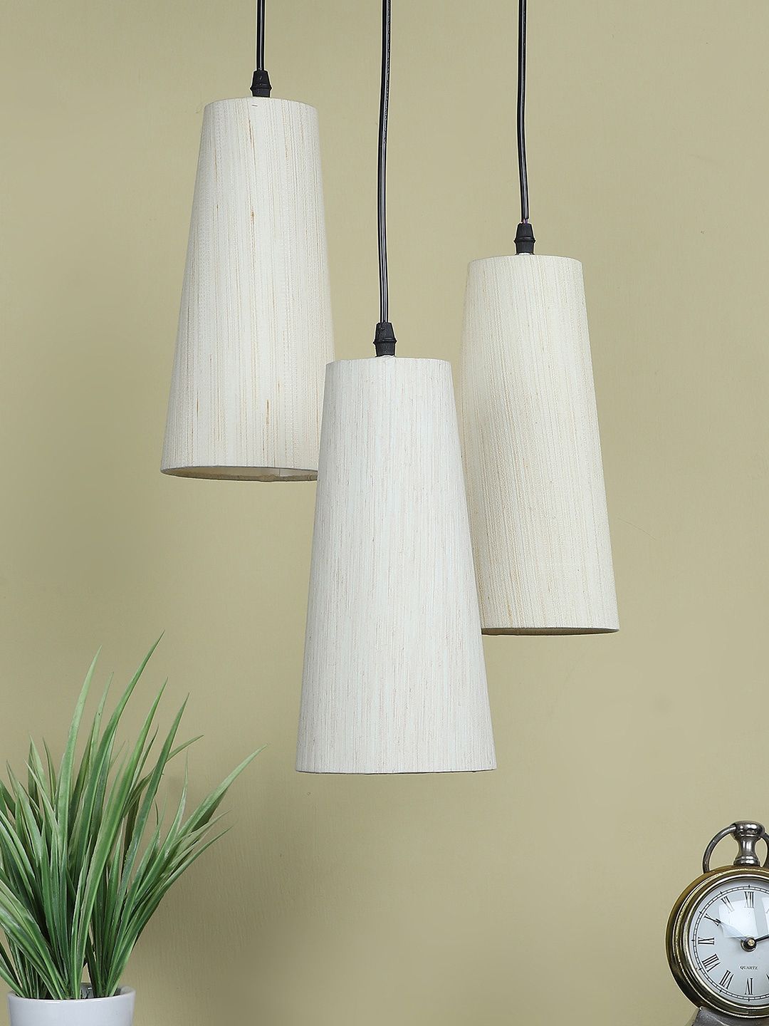 Devansh Off White & Black 3 Pieces Textured Ceiling Lamps