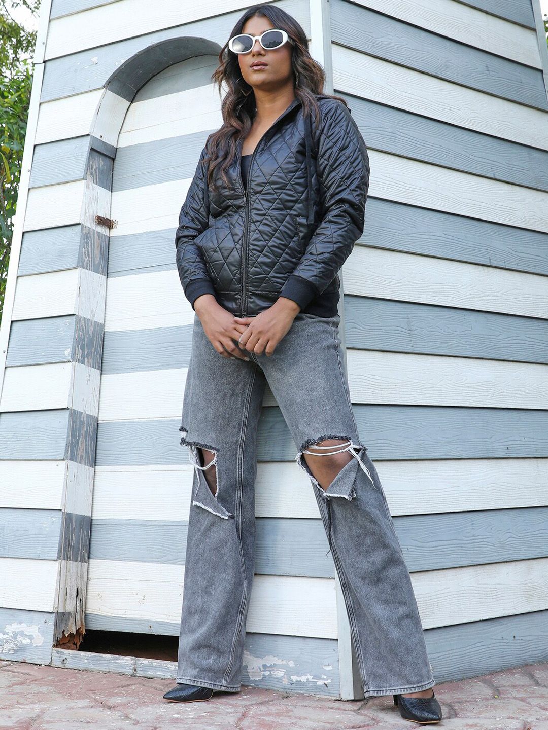 PINACOLADA Black Hooded Windcheater Quilted Jacket