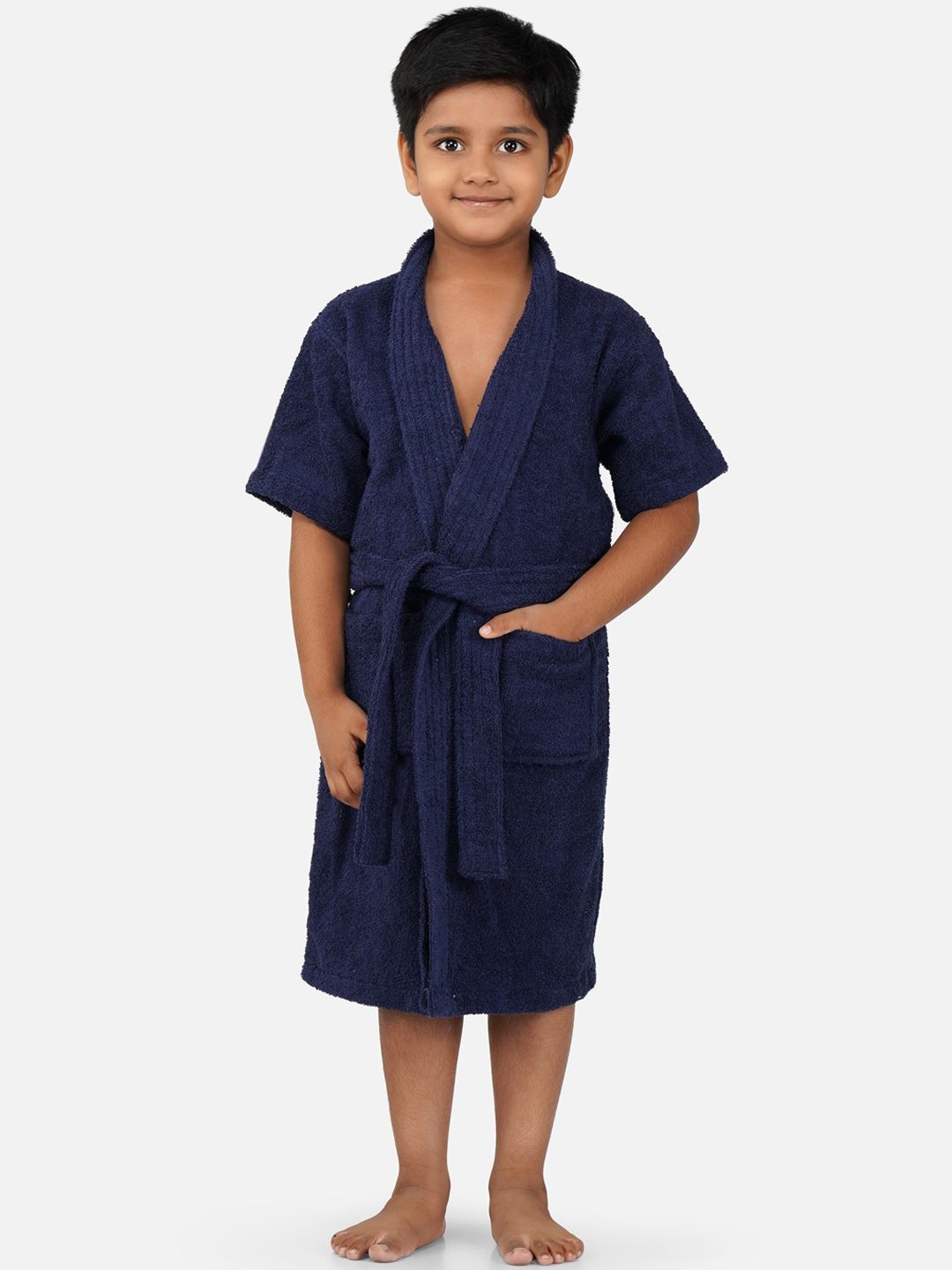 RANGOLI Kids Navy Blue Pure Cotton Super Absorbent 400 GSM Bath Robe