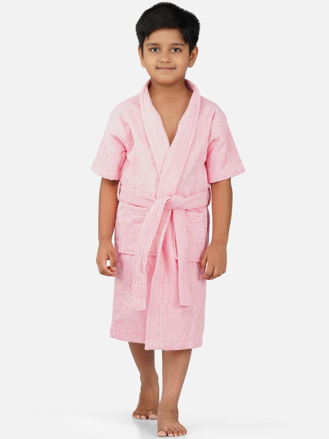 RANGOLI Kids Pink Shawl Collar Pure Cotton Super Absorbent 400 GSM Bath Robe