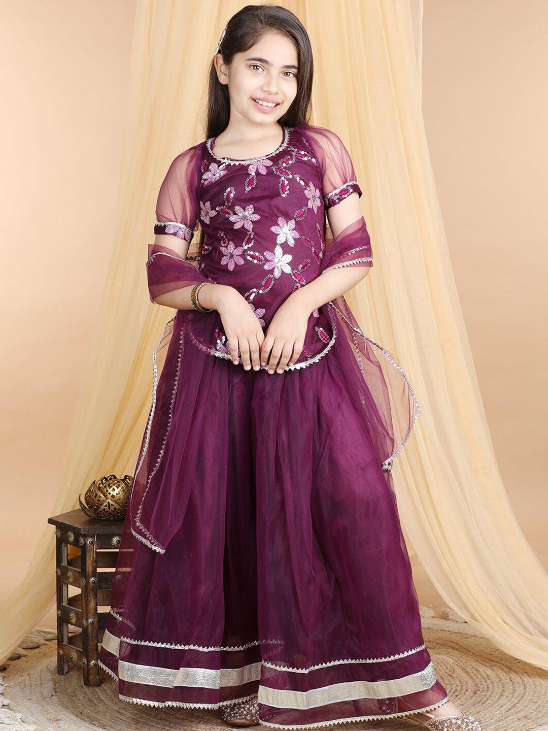 Cutiekins Girls Embroidered Gotta Patti Ready To Wear Lehenga Choli & Dupatta Price in India