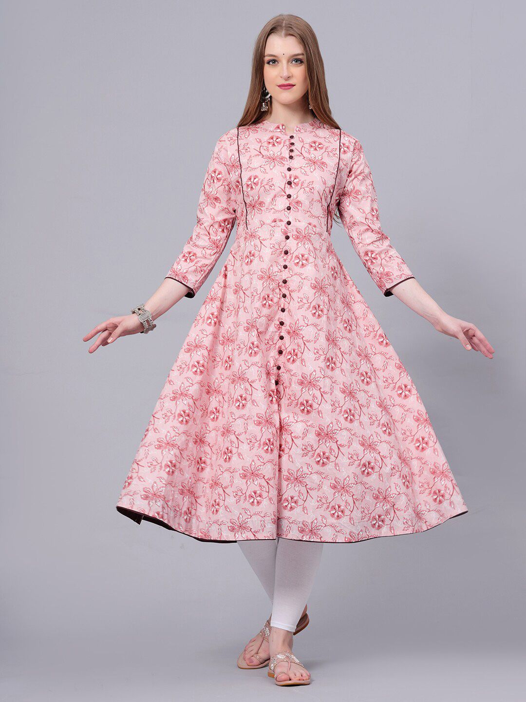 JC4U Pink Floral Print Fit & Flare Midi Dress Price in India