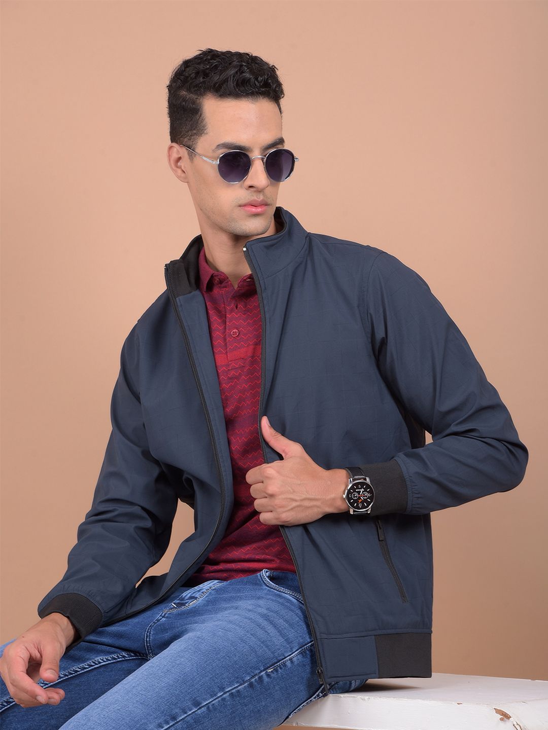 Crimsoune Club Mock Collar Long Sleeves Lightweight Bomber Jacket