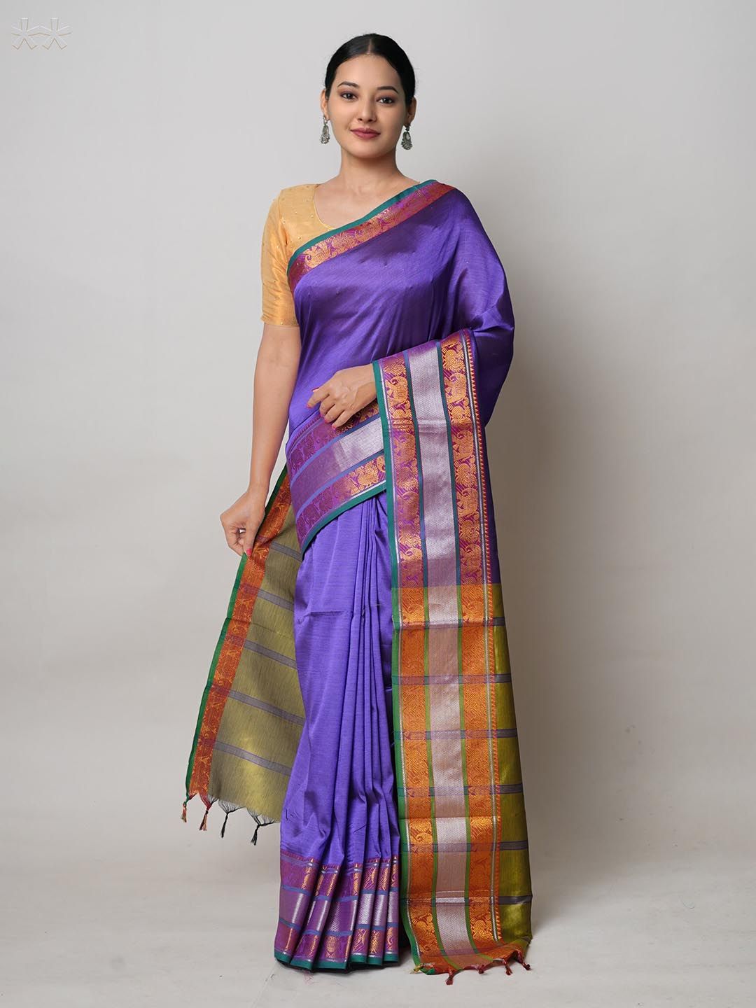 Unnati Silks Violet Woven Design Pure Silk Handloom Narayan Peth Saree Price in India