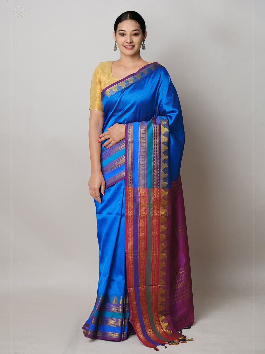 Unnati Silks Blue Woven Design Pure Silk Handloom Narayan Peth Saree Price in India