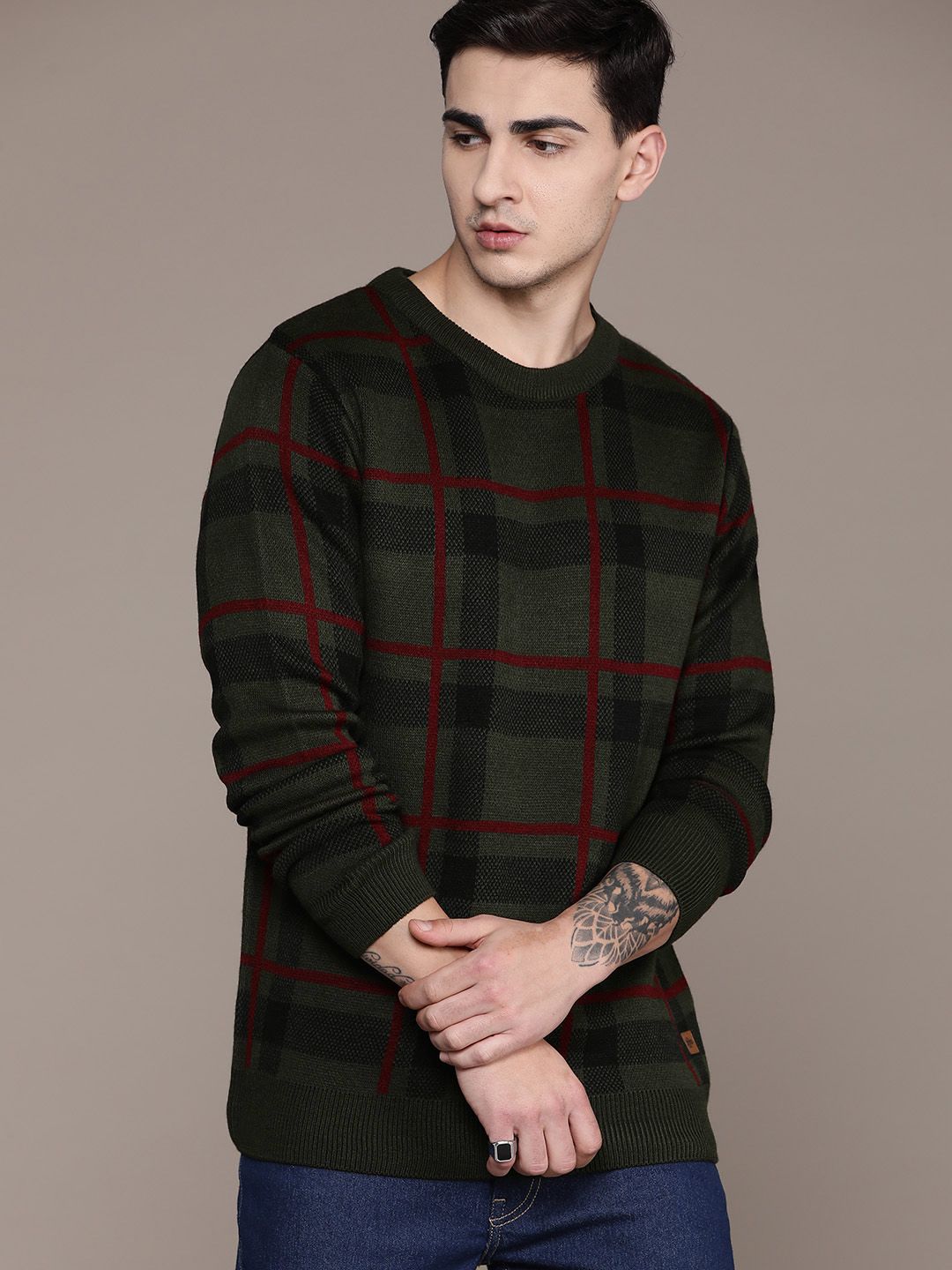 Roadster Men Checked Pullover