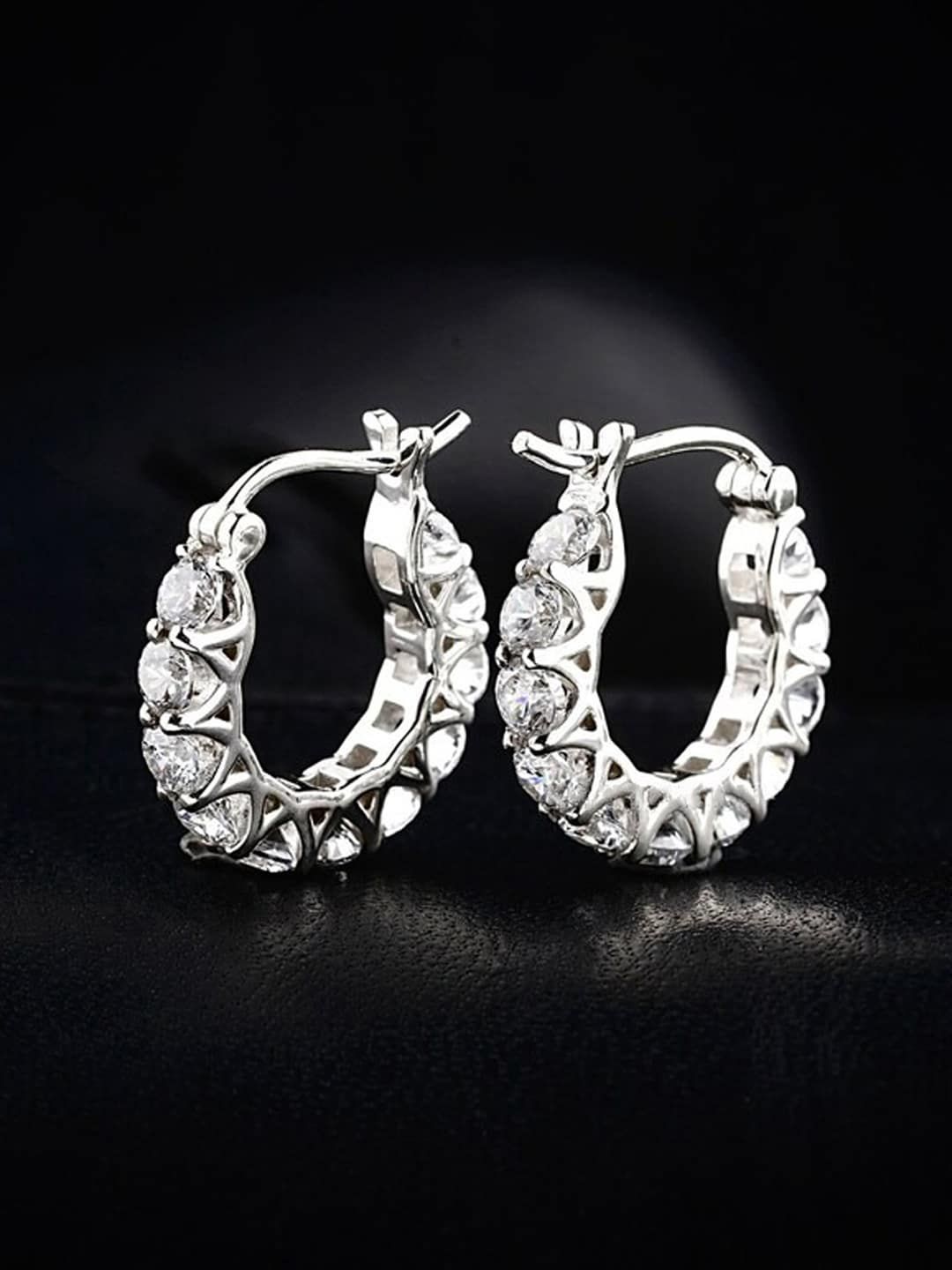 Jewels Galaxy Silver-Plated American Diamond Contemporary Hoop Earrings