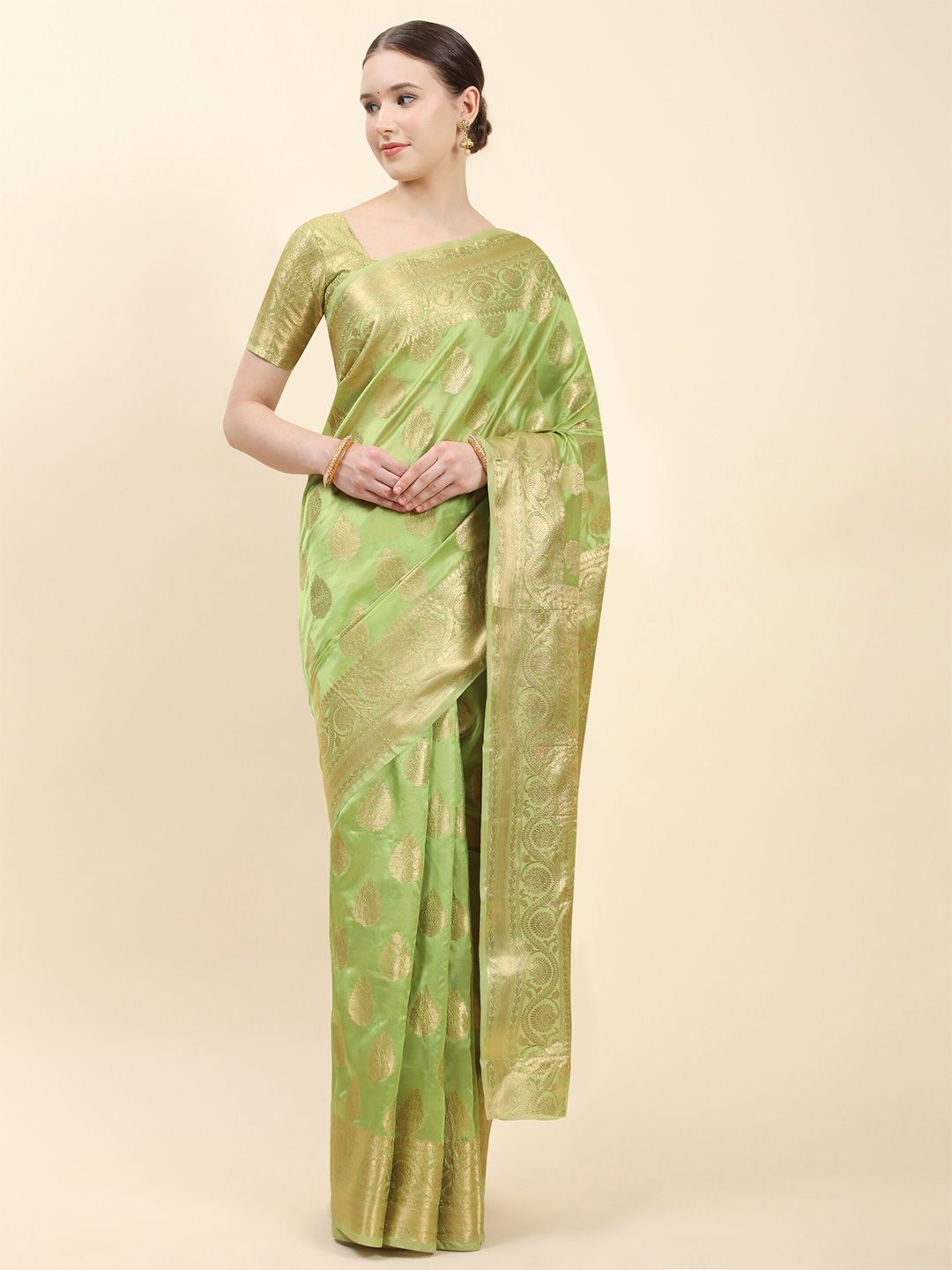 Ekta Textiles Floral Woven Design Zari Organza Banarasi Saree Price in India