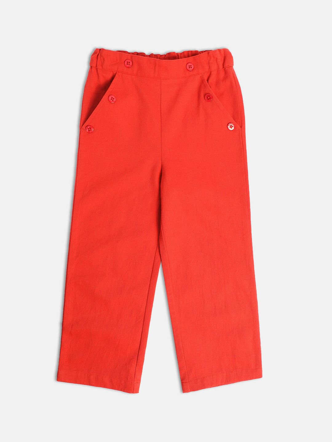 MINI KLUB Girls Rust Relaxed High-Rise Pure Cotton Trousers